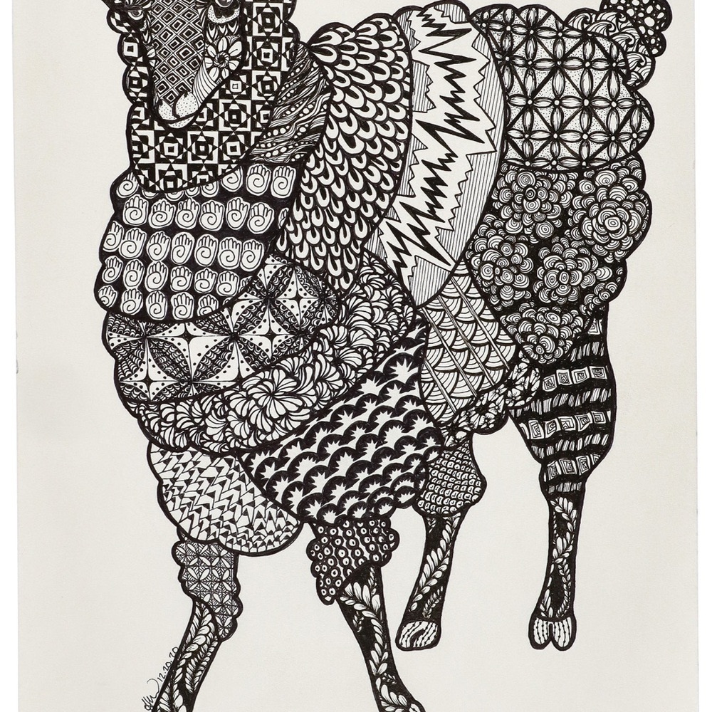 Intricate Black and White Sheep Zentangle